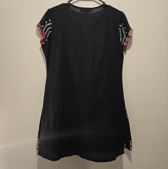 NEW RangManch SIZE M/L Bohemian Tunic In Black w/ Side Slits 100% Cotton - Picture 2 of 4